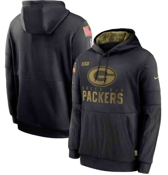 Men's Green Bay Packers 2020 Black Salute to Service Sideline Performance Pullover Hoodie